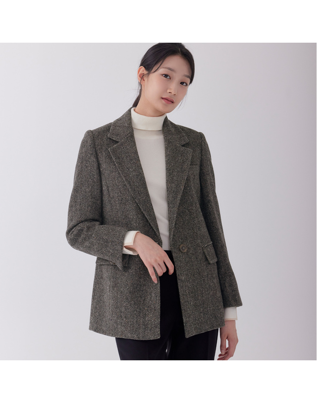 지센 피어로즈 싱글 테일러드 롱 자켓 LFJKOA95_BR 착용컷
