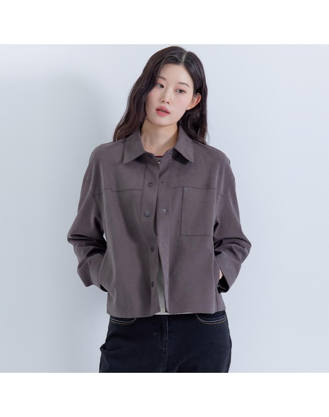 지센 (2컬러) 피어로즈 스웨이드 셔츠형 자켓 LCJKP991 착용컷