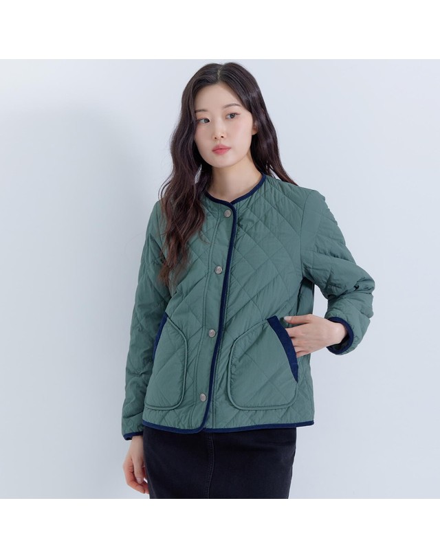 지센 (4컬러) 에센셜 코듀로이 배색 후드탈착 경량점퍼 LCLWPA71 착용컷