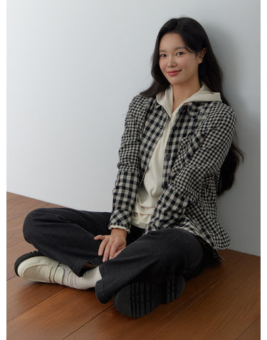 깅엄체크 믹스 블라우스 LCWSQ226_BE
