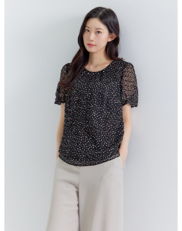 도트변형 조직감 티블라우스 LFWSP408_BK