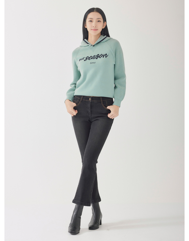지센 [FIT-SHEN] 포켓 자수 기모 부츠컷 데님팬츠 LCDPOA22_BK 착용컷