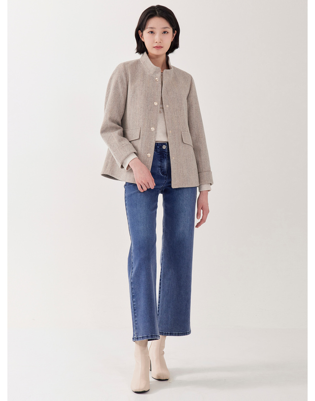 지센 울 혼방 숏 자켓 LFJKP101_BE 착용컷
