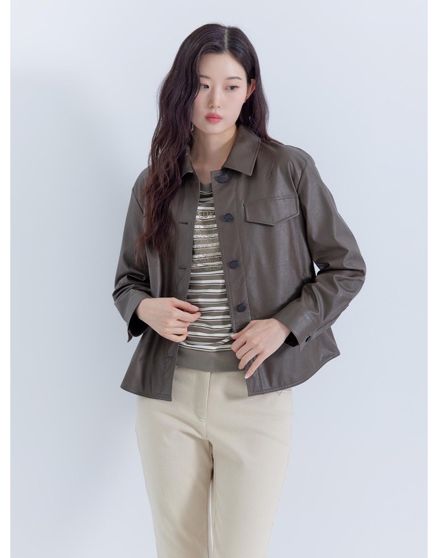 지센 인조가죽 자켓 LCJKP922_BR 착용컷