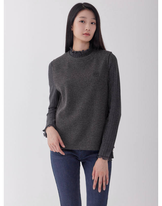 지센 사이드 단추 장식 라운드 베스트 LCTSOA25_DG 착용컷