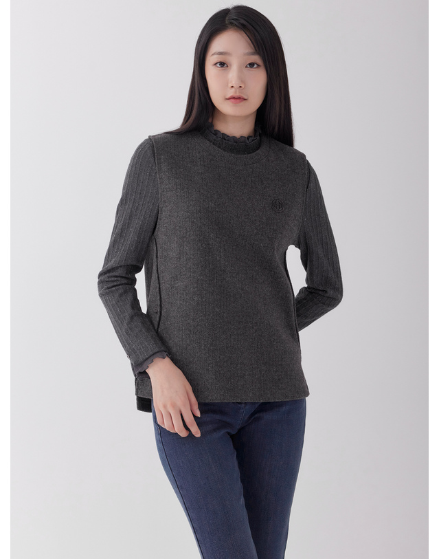 지센 사이드 단추 장식 라운드 베스트 LCTSOA25_DG 착용컷