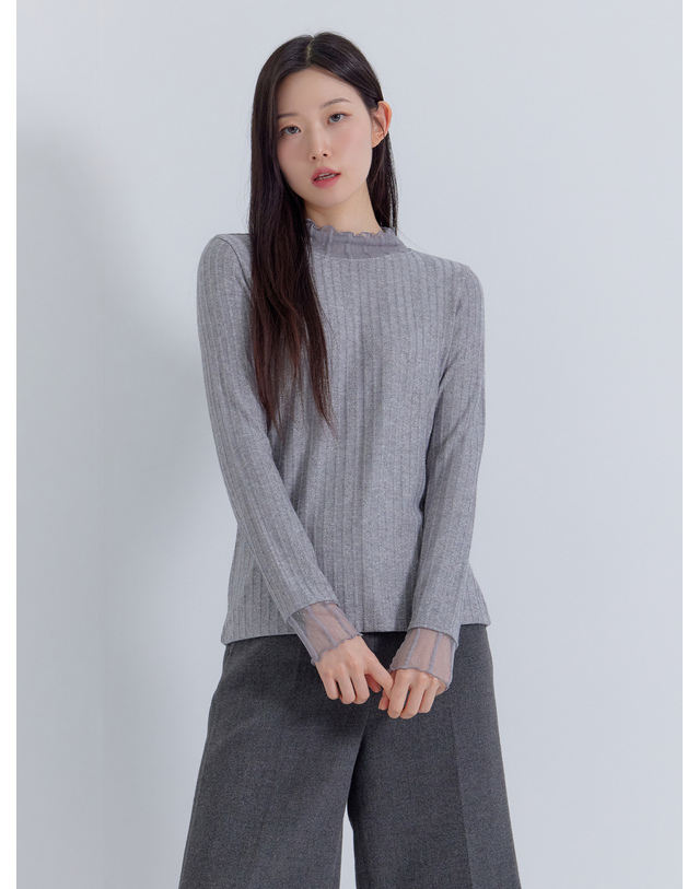 지센 메탈 골지 반넥 긴팔 티셔츠 LFTSPA01_GR 착용컷