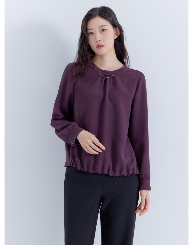 지센 밴드넥 블라우스 LFWSP902_WN 착용컷