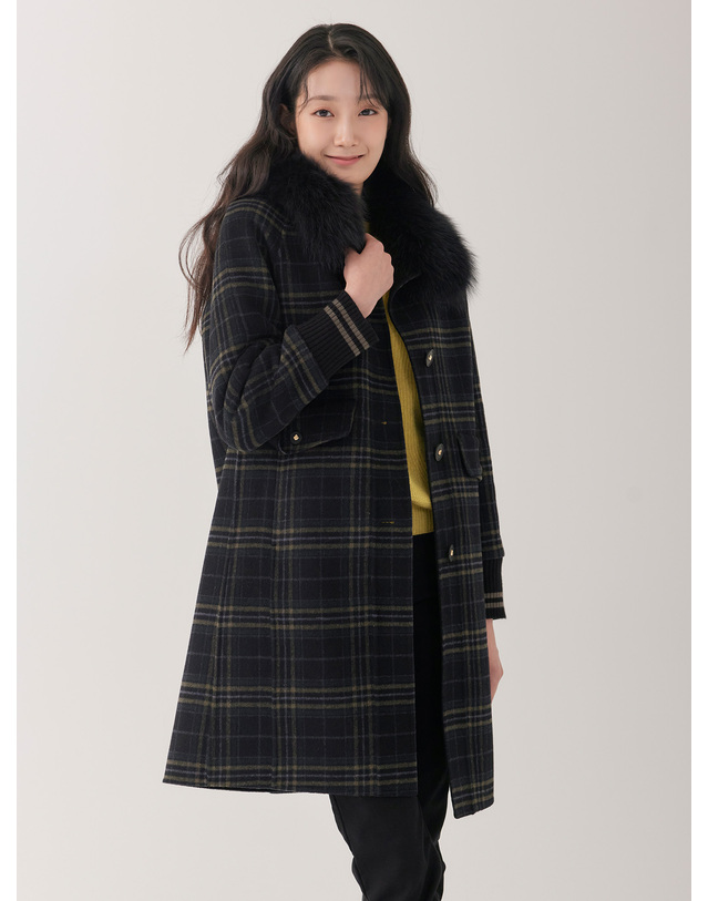 지센 폭스퍼카라 울 블렌디드 롱 코트 LCLCOB21_BK 착용컷