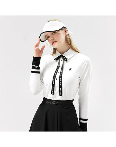 [헨리스튜어트] 골프 여성용 리본 카라티셔츠 화이트