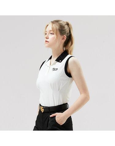 [헨리스튜어트] 골프 여성용 배색카라 민소매 티셔츠 화이트