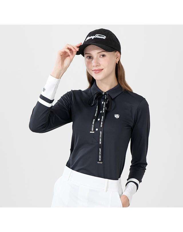 헨리 스튜어트 [헨리스튜어트] 골프 여성용 리본 카라티셔츠 컬러 택1 착용컷