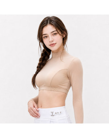 [헨리스튜어트] 골프 여성 냉감 하이넥 크롭 이너 티셔츠 베이지