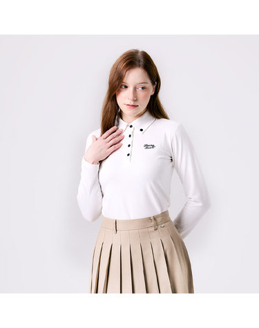 [헨리스튜어트] 골프 여성용 버튼다운 카라 긴팔 티셔츠 화이트