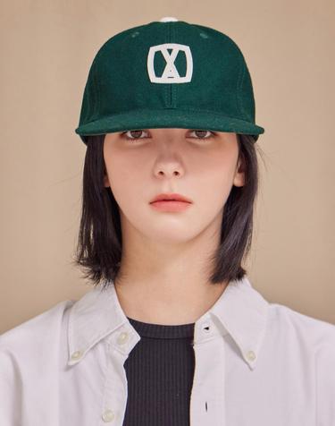 [바잘] VA 스퀘어 아플리케 울 베이스볼 캡 딥그린