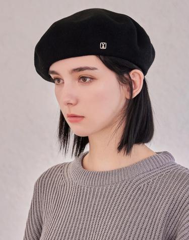 [제베원 규빈 보넥도 명재현 스테이씨 세은 착용] [바잘] VA 스퀘어 스터드 울 베레모 블랙