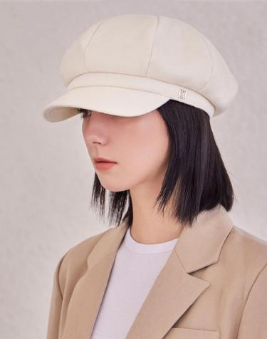 VA 스퀘어 스터드 울 뉴스보이 캡 아이보리