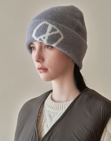 [바잘] VA 스퀘어 자가드 앙고라 비니 그레이