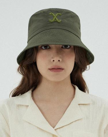 [바잘] VA 커브드 로고 나일론 버킷햇 카키