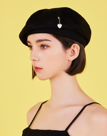[에스파 윈터 스테이씨 재이 빌리 하람 착용] [바잘] 하트체인 스터드 린넨 베레모 블랙