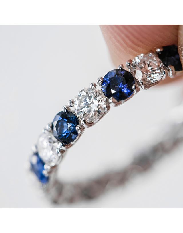 미꼬 올가0.1ct 풀 이터너티링 가드링 다이아몬드 사파이어 콤비 풀세팅 착용컷