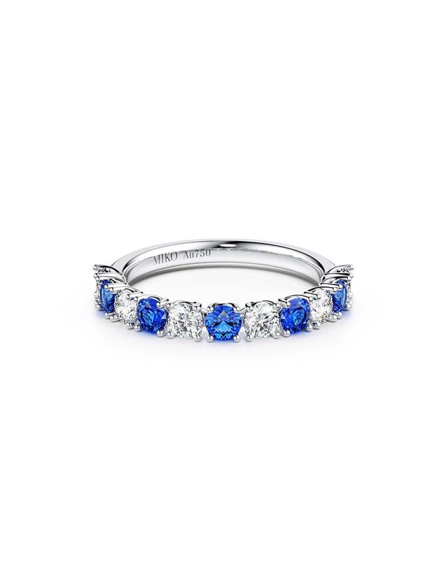 미꼬 올가0.1ct 풀 이터너티링 가드링 다이아몬드 사파이어 콤비 하프세팅 착용컷