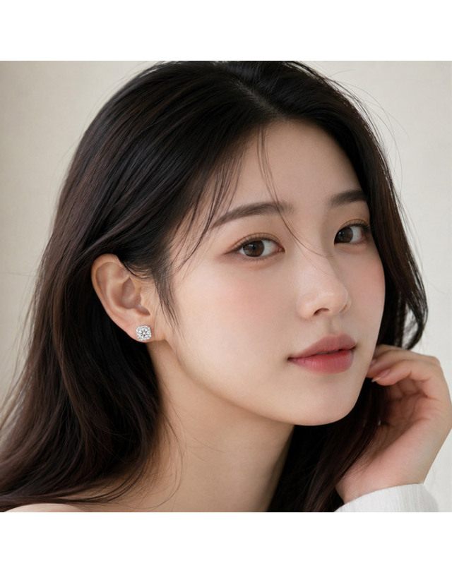 메종드쉬 메종드쉬 모이사나이트 귀걸이 랩다이아 스퀘어BME030 착용컷