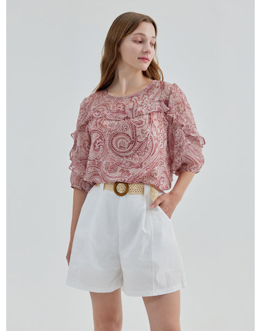 쉬폰 플라워 페이즐리 프릴 블라우스 KOBLP607 (3colors)