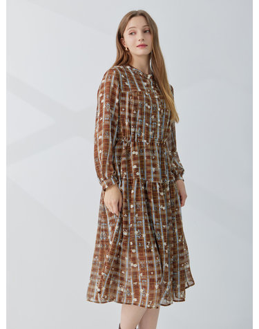체크 플라워 반오픈 원피스 KOOPP901 (2colors)