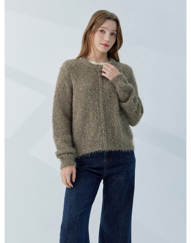 부클 메탈릭 펄 집업 니트 KOCDPA22 (2colors)