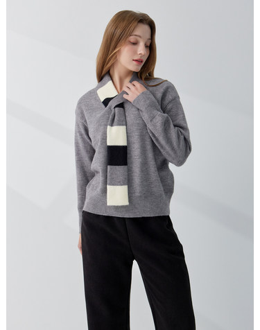 머플러 장식 브이넥 니트 KOKTPB05 (2colors)