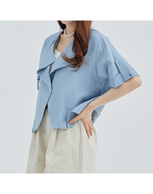 카인드베리 린넨 롤업 노카라 가디건 자켓 KOJKP605 (2colors) 착용컷