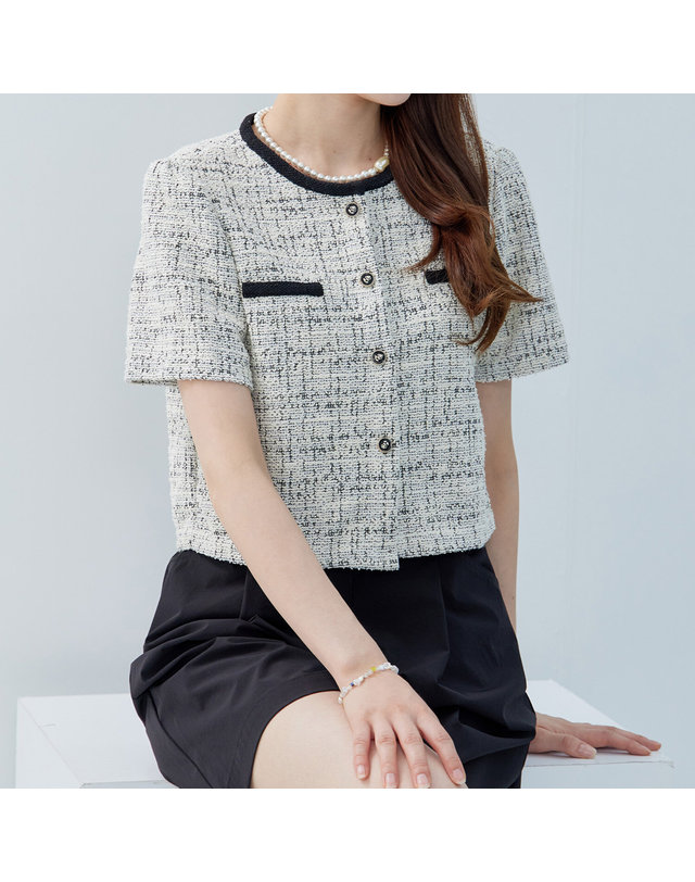 카인드베리 써머 트위드 퍼프 심플 자켓 KOJKP602 (2colors) 착용컷