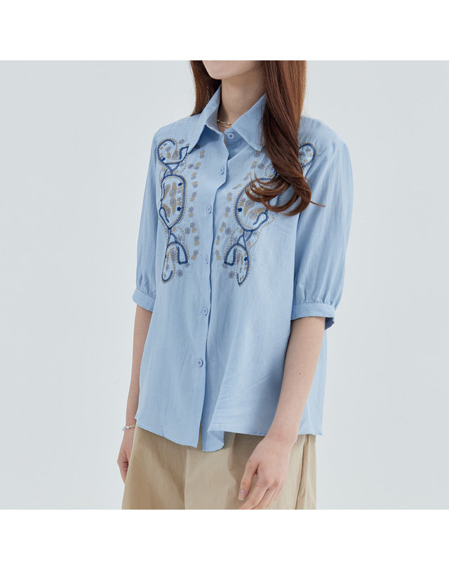 카인드베리 보헤미안 자수 카라 셔츠 블라우스 KOBLP614 (2colors) 착용컷