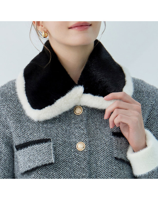 카인드베리 FAUX 밍크 배색 퍼 카라 KOACPA01 (3colors) 착용컷