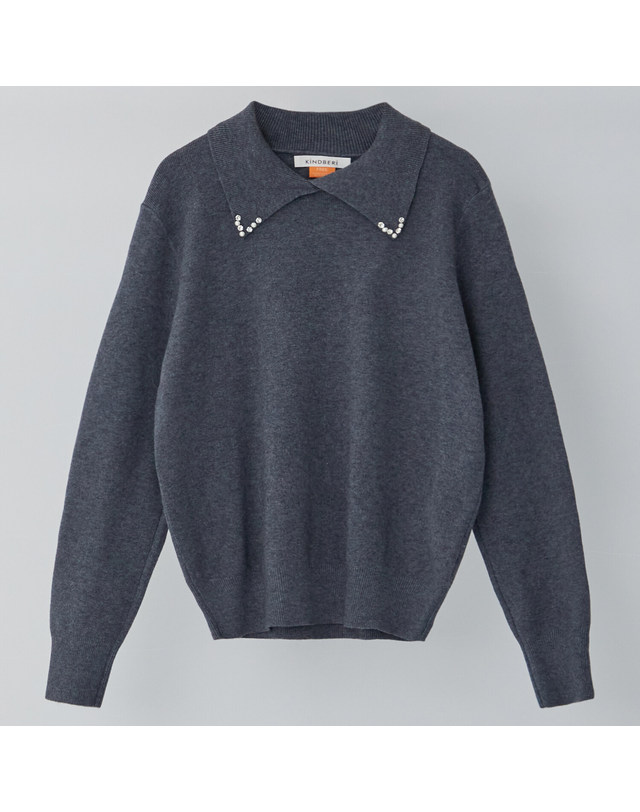 카인드베리 진주 장식 카라 니트 KOKTPB04 (2colors) 착용컷