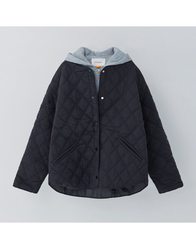 카인드베리 후드 배색 탈착 다이아 퀼팅 하프 점퍼 KOPDPB06 (2colors) 착용컷