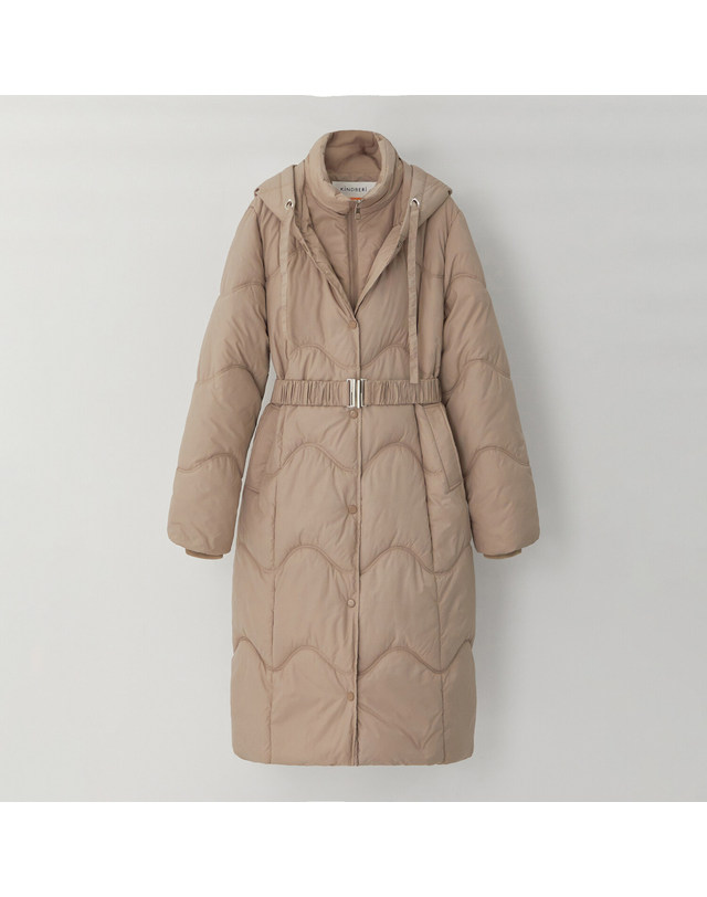 카인드베리 웨이브 이중 벨티드 후드 롱패딩 점퍼 KOPDPC03 (3colors) 착용컷