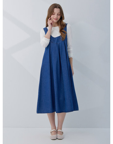 셔링 리본 뷔스티에 데님 원피스 KOOPQ201 (2colors)