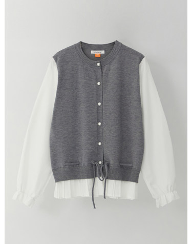 진주 버튼 블라우스 배색 가디건 KOCDQ302 (2colors)