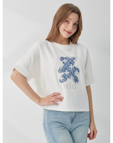 시오 곰돌이 데님 패치 티셔츠 KOTSQ317 (2colors)