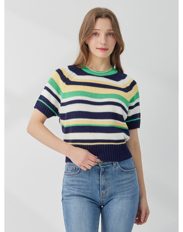 멀티 스트라이프 배색 반팔 니트 KOKTQ316 (2colors)