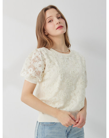 카인드베리 플라워 레이스 반팔 니트 KOKTQ307 (2colors)