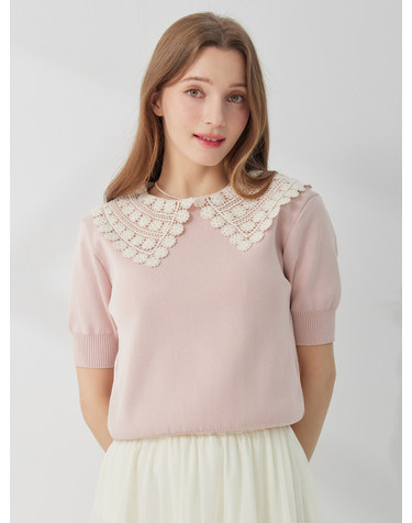 레이스 뜨개 카라 반팔 니트 KOKTQ306 (2colors)