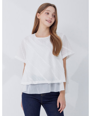 사선 프릴 쉬폰 배색 블라우스 KOBLQ708 (2colors)