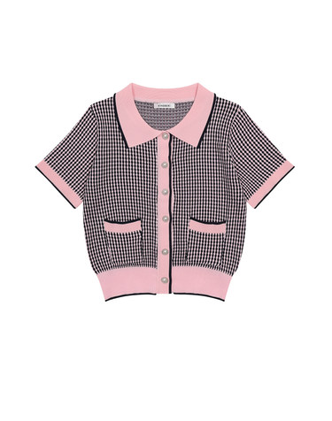 체크 배색 진주 버튼 니트 가디건 KOCDQ705 (2colors)