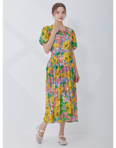 수채화 플라워 라운드 원피스 KOOPQ724 (2colors)