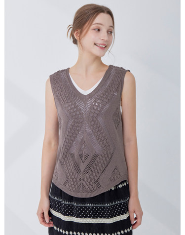 린넨 다이아 펀칭 니트 나시 KOVTQ701 (3colors)