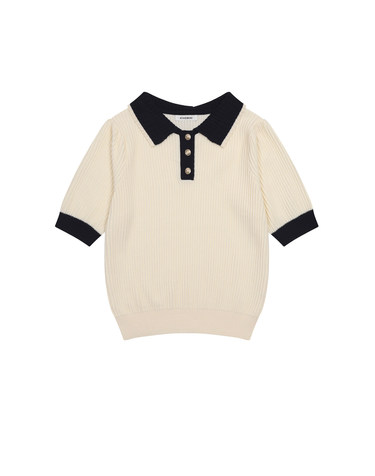 비스코스 배색 카라 반팔 니트 KOKTQ802 (2colors)