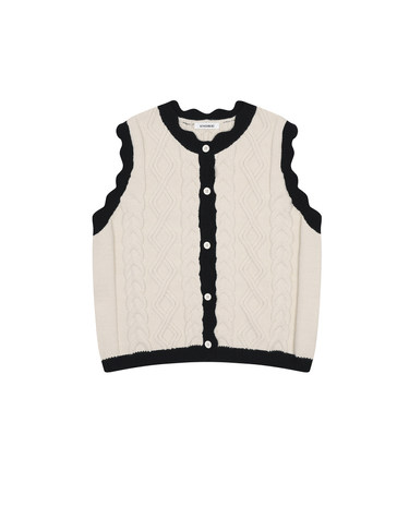 케이블 물결 배색 버튼 니트 조끼 KOVTQ902 (2colors)